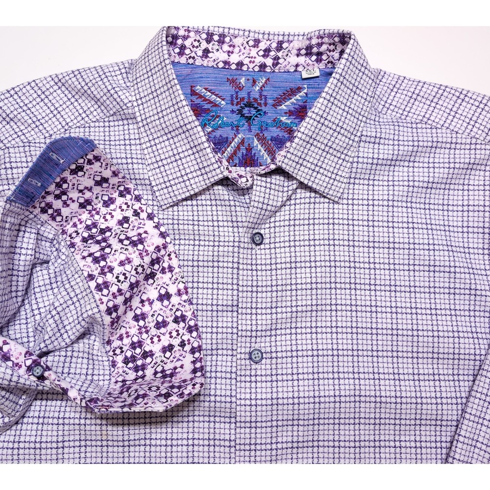 ROBERT GRAHAM Button Down Mens 3XL Purple Excellent Flip Cuff Classic Fit Shirt